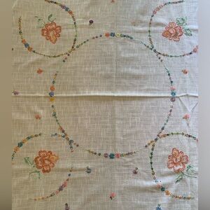 Vintage Embroidered Handmade Cotton Square Floral Tablecloth 32" x 34"